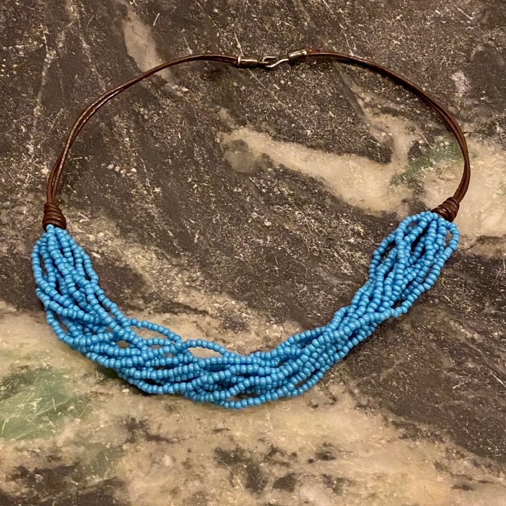 Vintage bead and leather choker